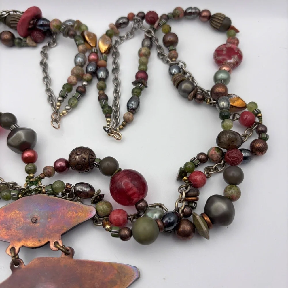 Vintage Cynthia Jean Statement Necklace Multi-strand Beaded Stones 28